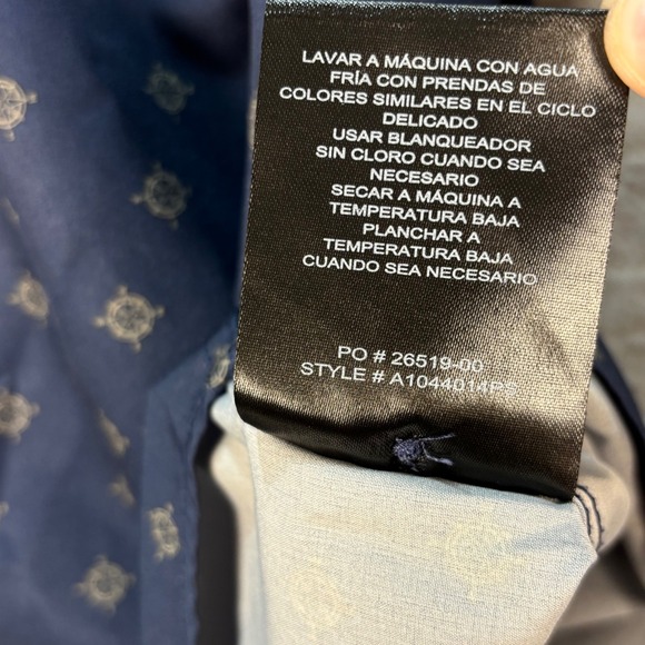 Voyager Men's Compass Print Button Shirt Navy Blue Recycled Stretch Sz L - Picture 8 of 9